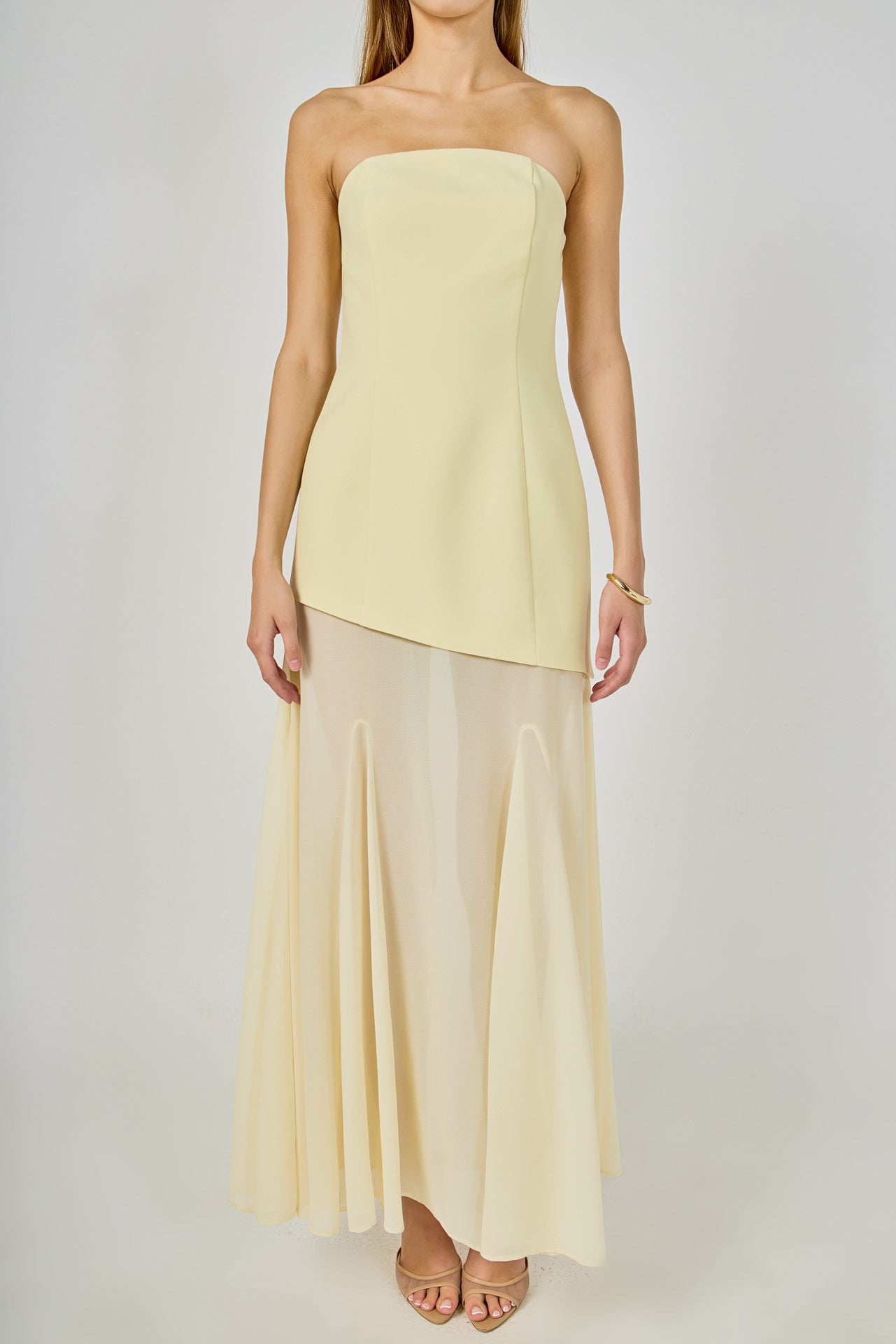 ENDLESS ROSE - Strapless Combined Godet Dress - DRESSES available at Objectrare