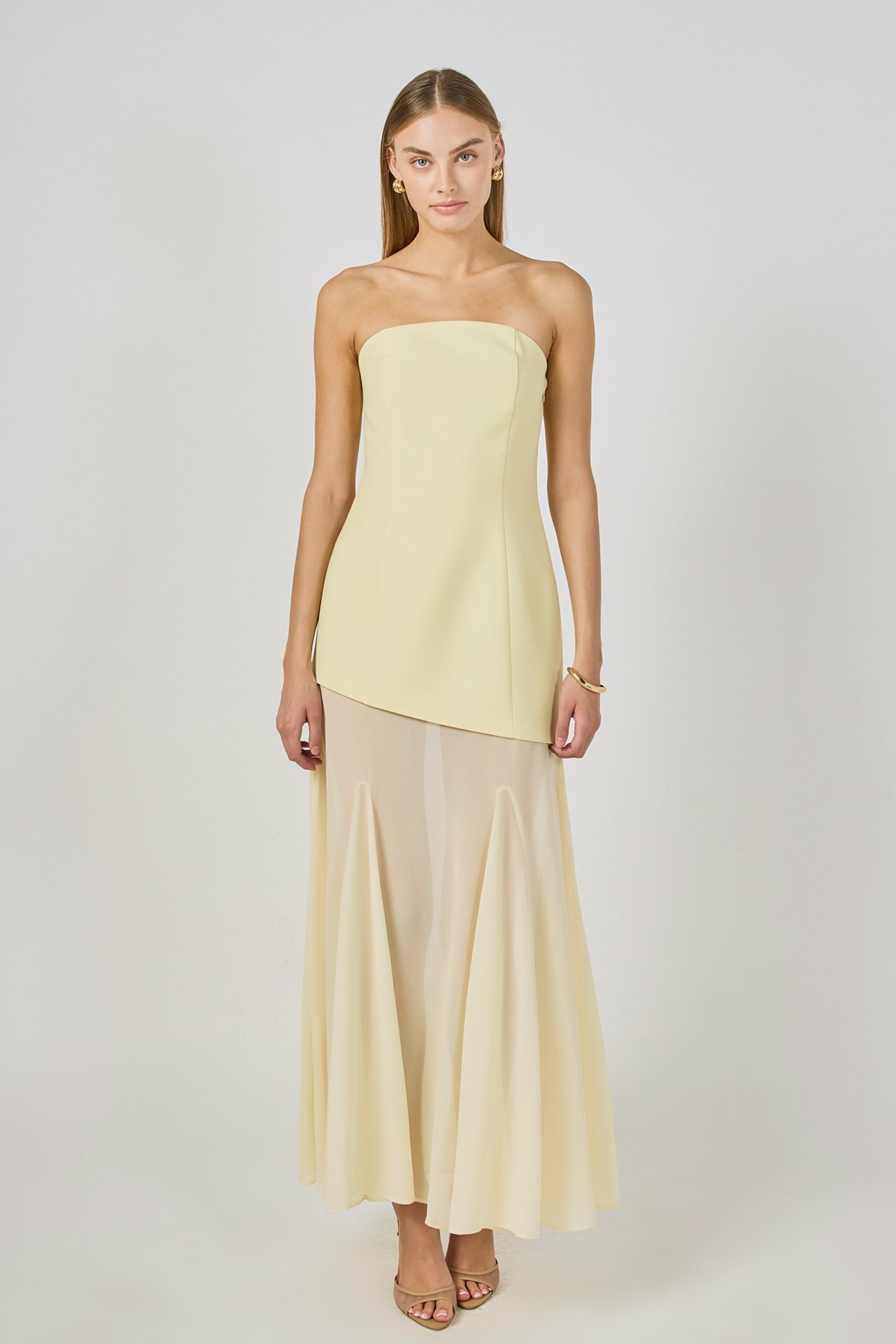 ENDLESS ROSE - Strapless Combined Godet Dress - DRESSES available at Objectrare