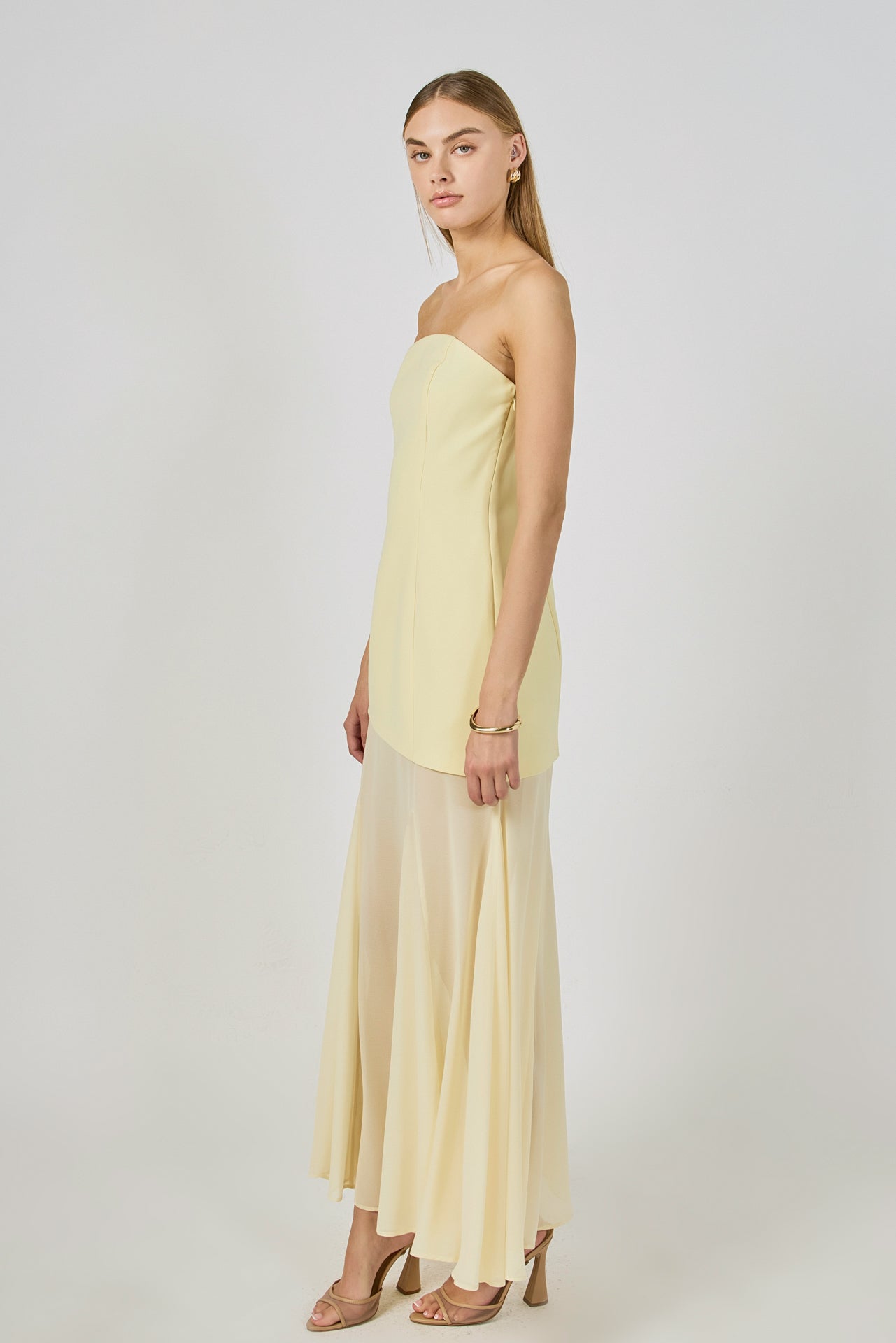 ENDLESS ROSE - Strapless Combined Godet Dress - DRESSES available at Objectrare