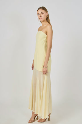 ENDLESS ROSE - Strapless Combined Godet Dress - DRESSES available at Objectrare
