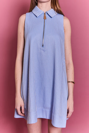 ENGLISH FACTORY - Zip-Front Collared Sleeveless Mini Dress - DRESSES available at Objectrare
