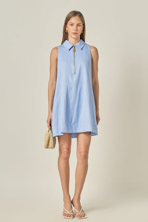 Zip-Front Collared Sleeveless Mini Dress