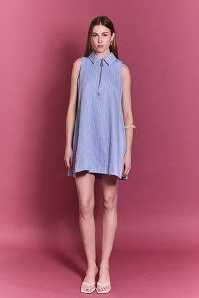 Zip-Front Collared Sleeveless Mini Dress