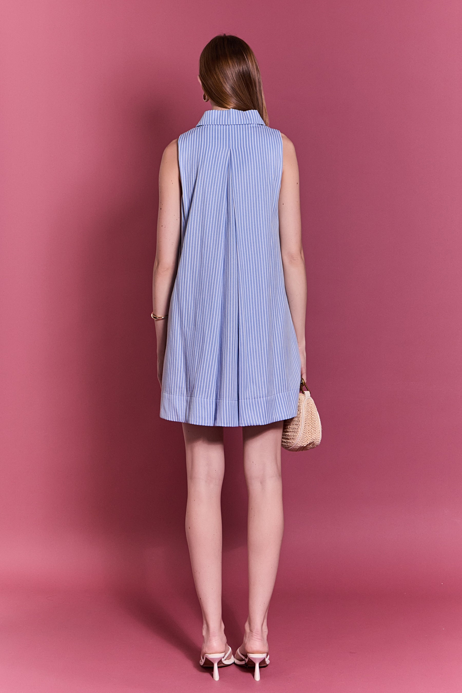 Zip-Front Collared Sleeveless Mini Dress