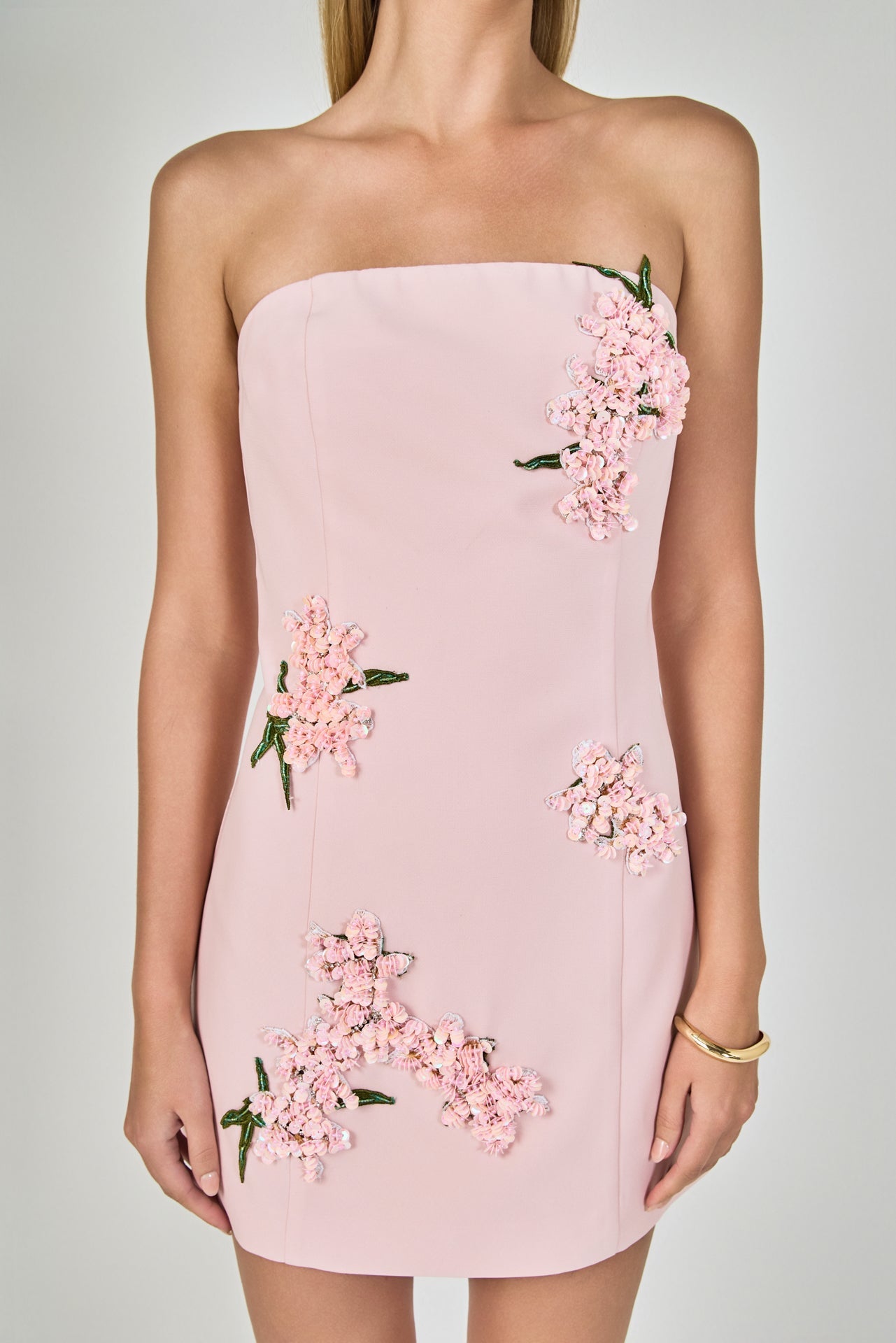 Strapless Flower Sequined Mini Dress