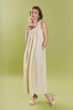 Pearl Tie Strap Linen Midi Dress