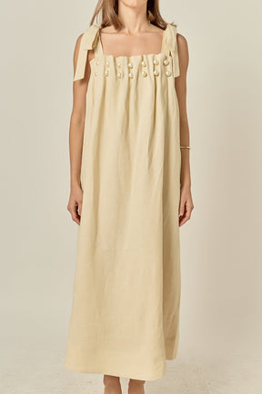 Pearl Tie Strap Linen Midi Dress