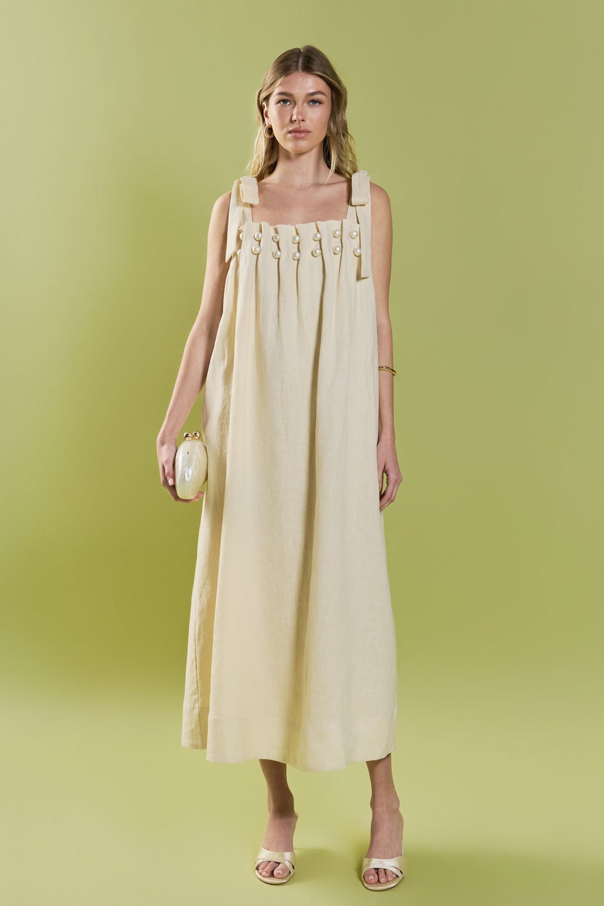 ENGLISH FACTORY - Pearl Tie Strap Linen Midi Dress - DRESSES available at Objectrare