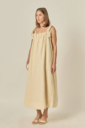 Pearl Tie Strap Linen Midi Dress