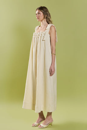 Pearl Tie Strap Linen Midi Dress