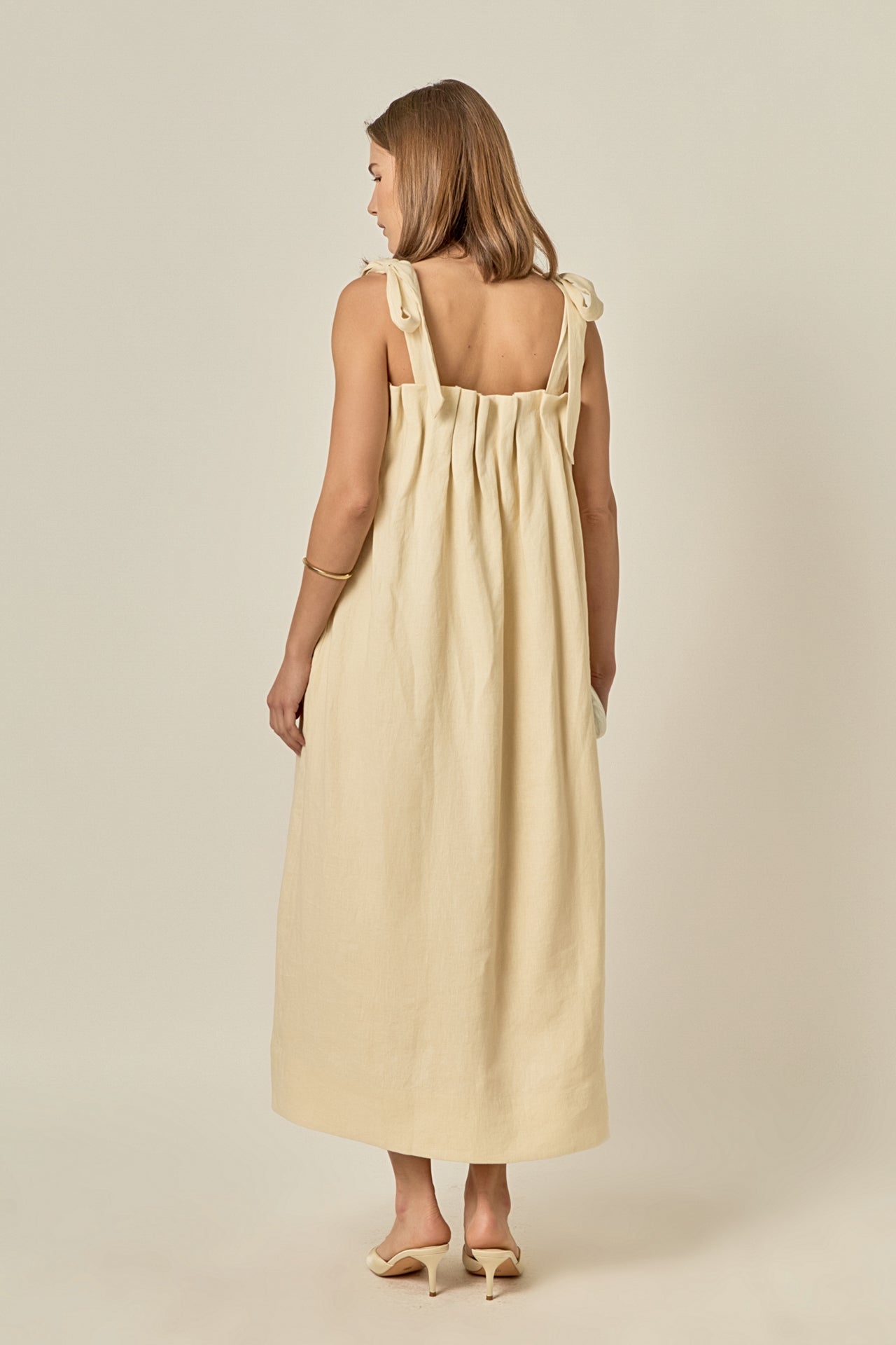 Pearl Tie Strap Linen Midi Dress