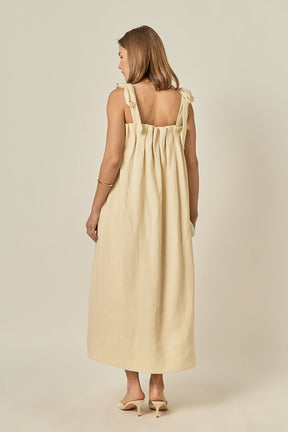 Pearl Tie Strap Linen Midi Dress