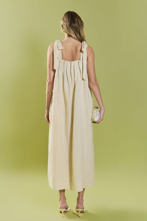 Pearl Tie Strap Linen Midi Dress