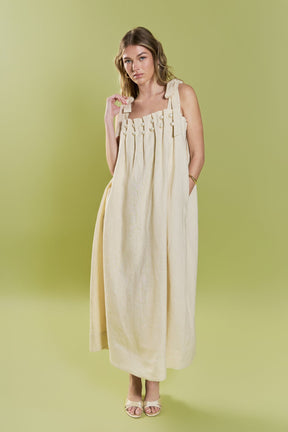 Pearl Tie Strap Linen Midi Dress