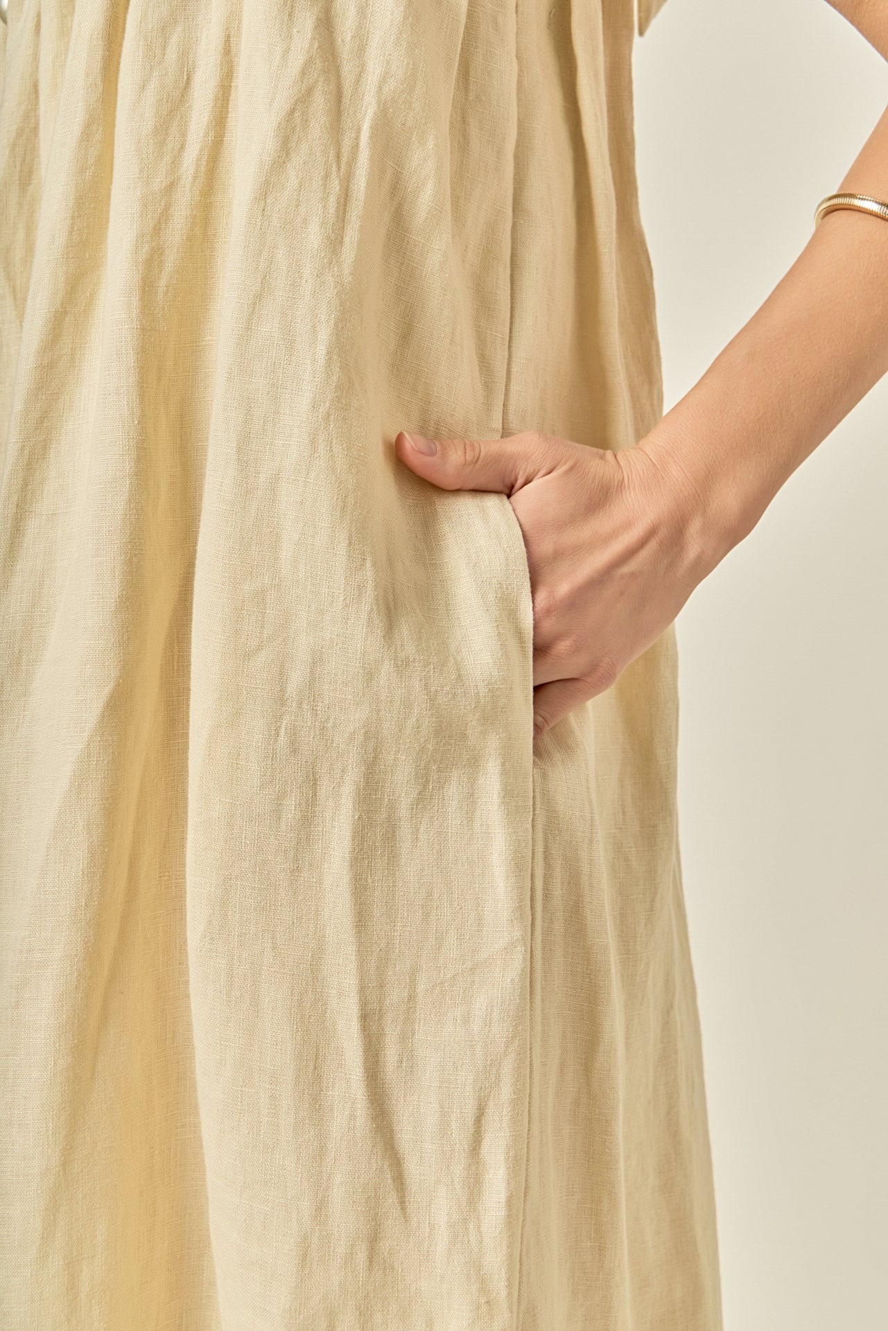 Pearl Tie Strap Linen Midi Dress