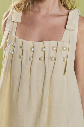 Pearl Tie Strap Linen Midi Dress