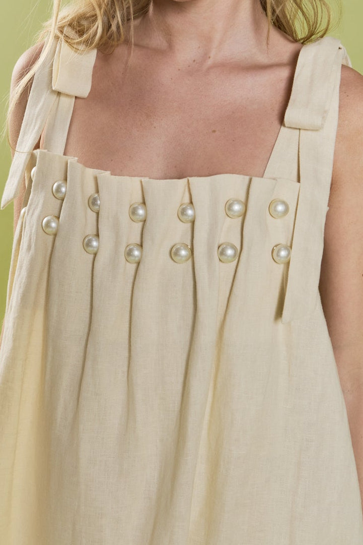 Pearl Tie Strap Linen Midi Dress