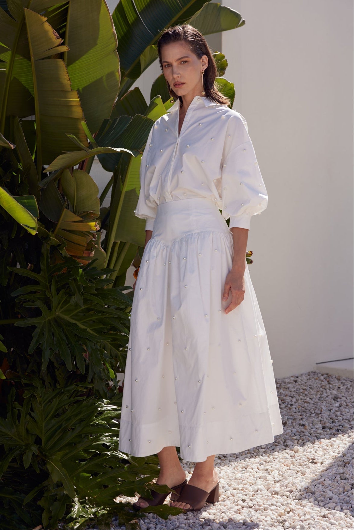 Pearl Embellished Balloon Sleeve Blouse