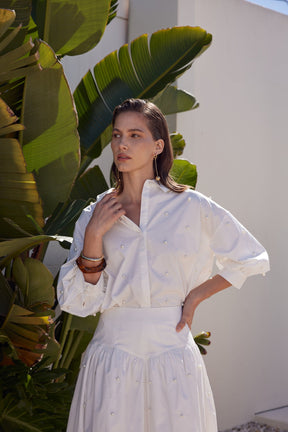 Pearl Embellished Balloon Sleeve Blouse