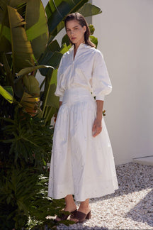 Pearl Embellished Poplin Midi Skirt