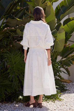 Pearl Embellished Poplin Midi Skirt