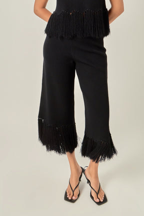 Fringe Detailed Sleeveless Knit Pants