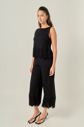 Fringe Detailed Sleeveless Knit Pants