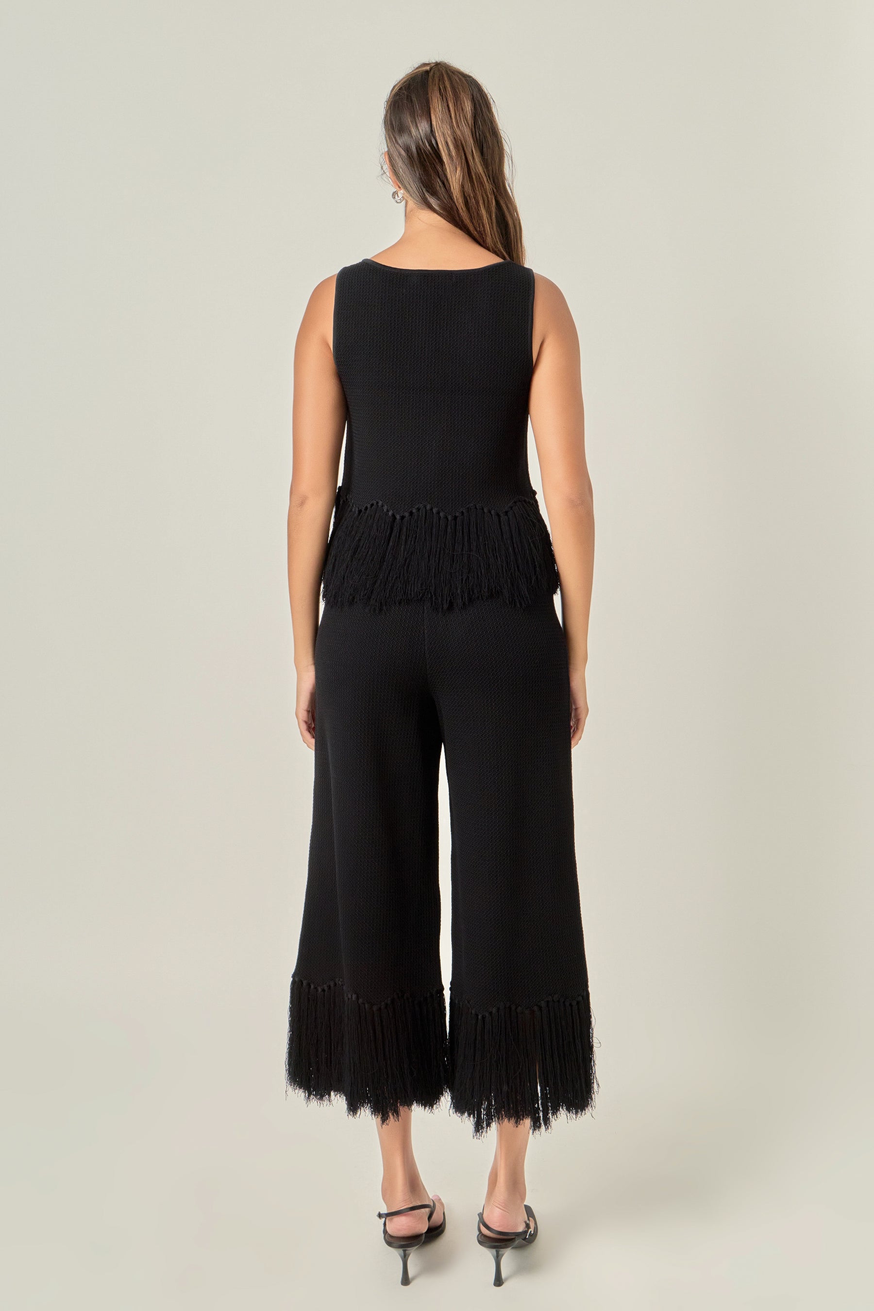 Fringe Detailed Sleeveless Knit Pants