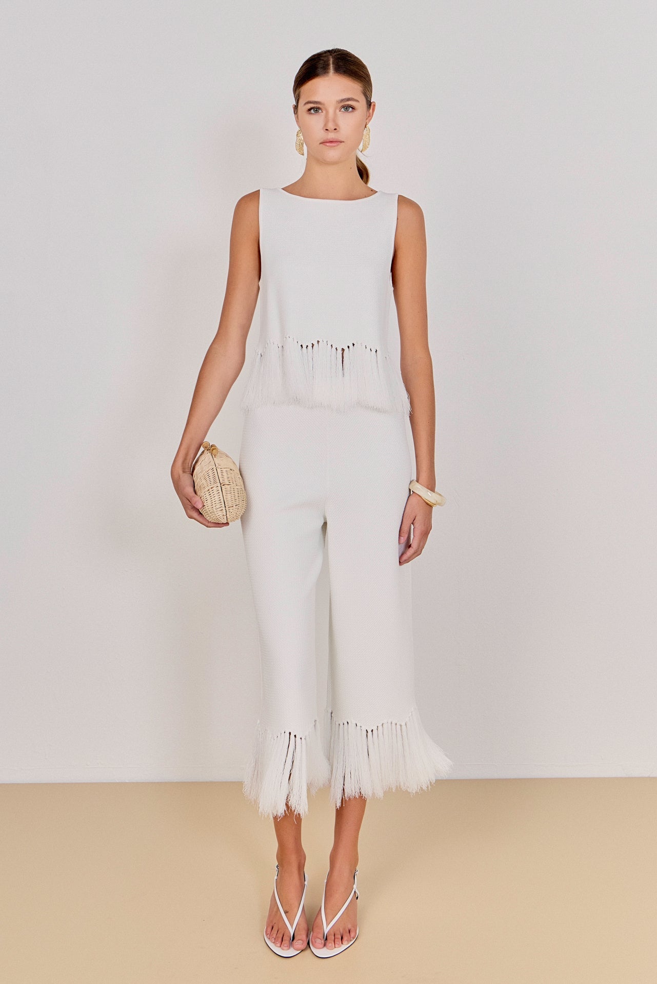 ENGLISH FACTORY - Fringe Detailed Sleeveless Knit Pants - PANTS available at Objectrare