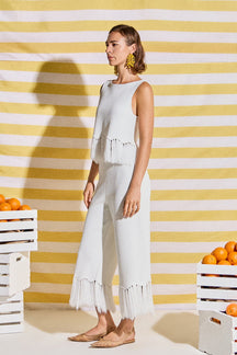 Fringe Detail Knit Wide Leg Pants