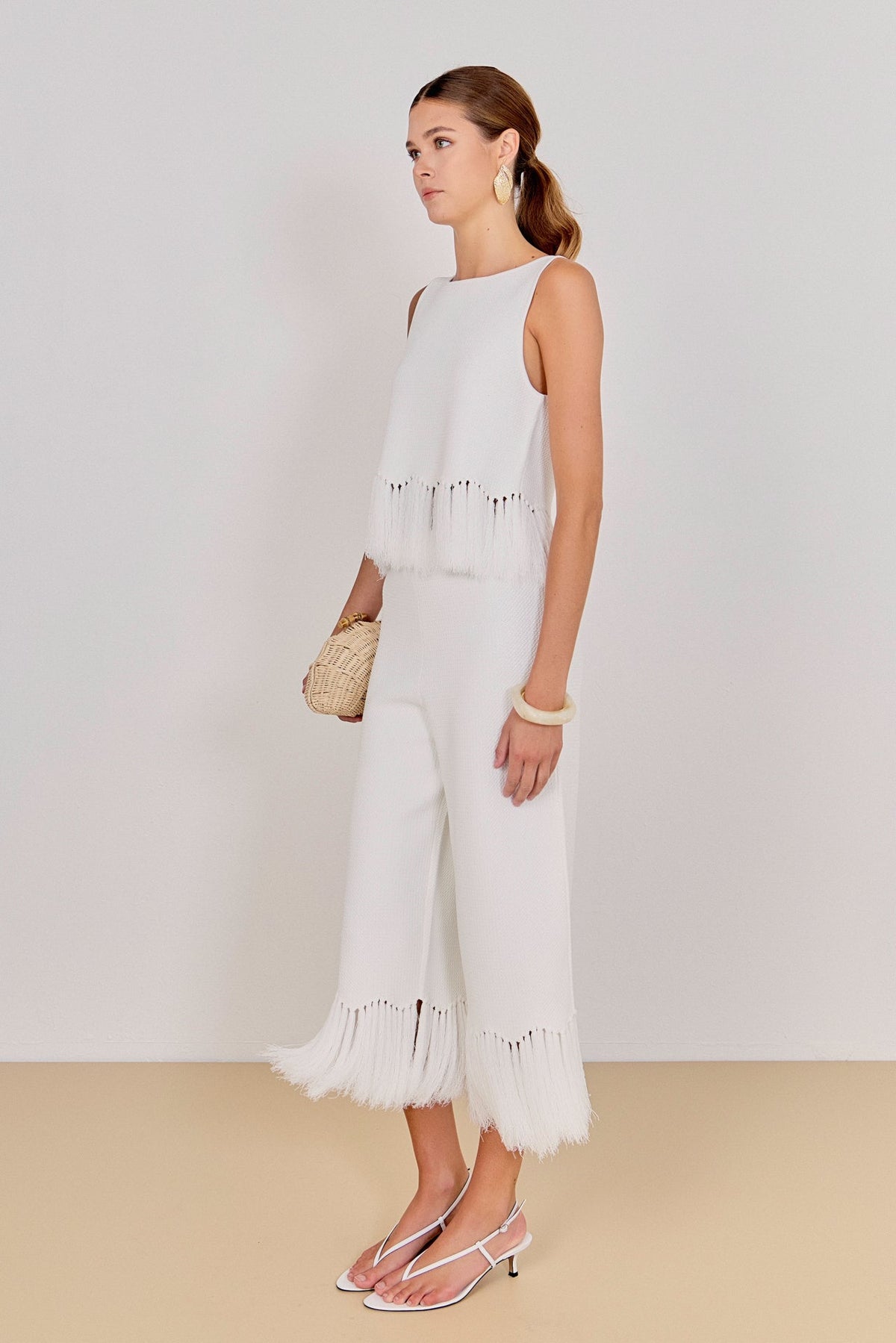 Fringe Detailed Sleeveless Knit Pants