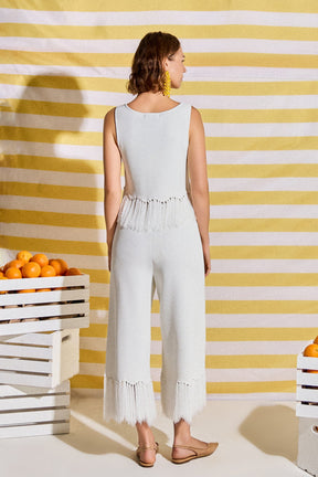 Fringe Detail Knit Wide Leg Pants