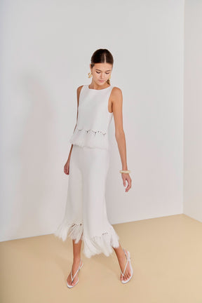 ENGLISH FACTORY - Fringe Detailed Sleeveless Knit Pants - PANTS available at Objectrare