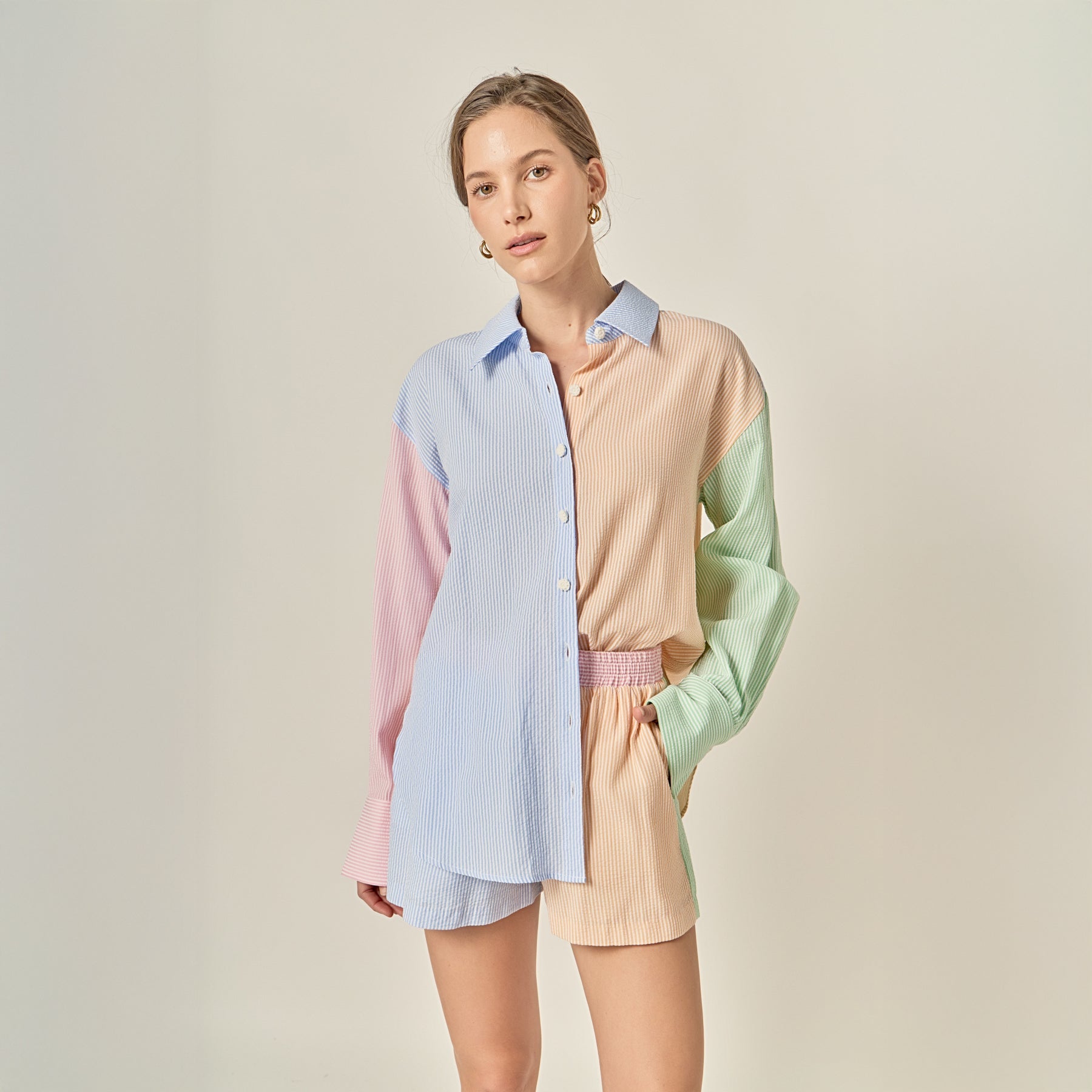 ENGLISH FACTORY - Colorblock Seersucker Button-Down Shirt - TOPS available at Objectrare