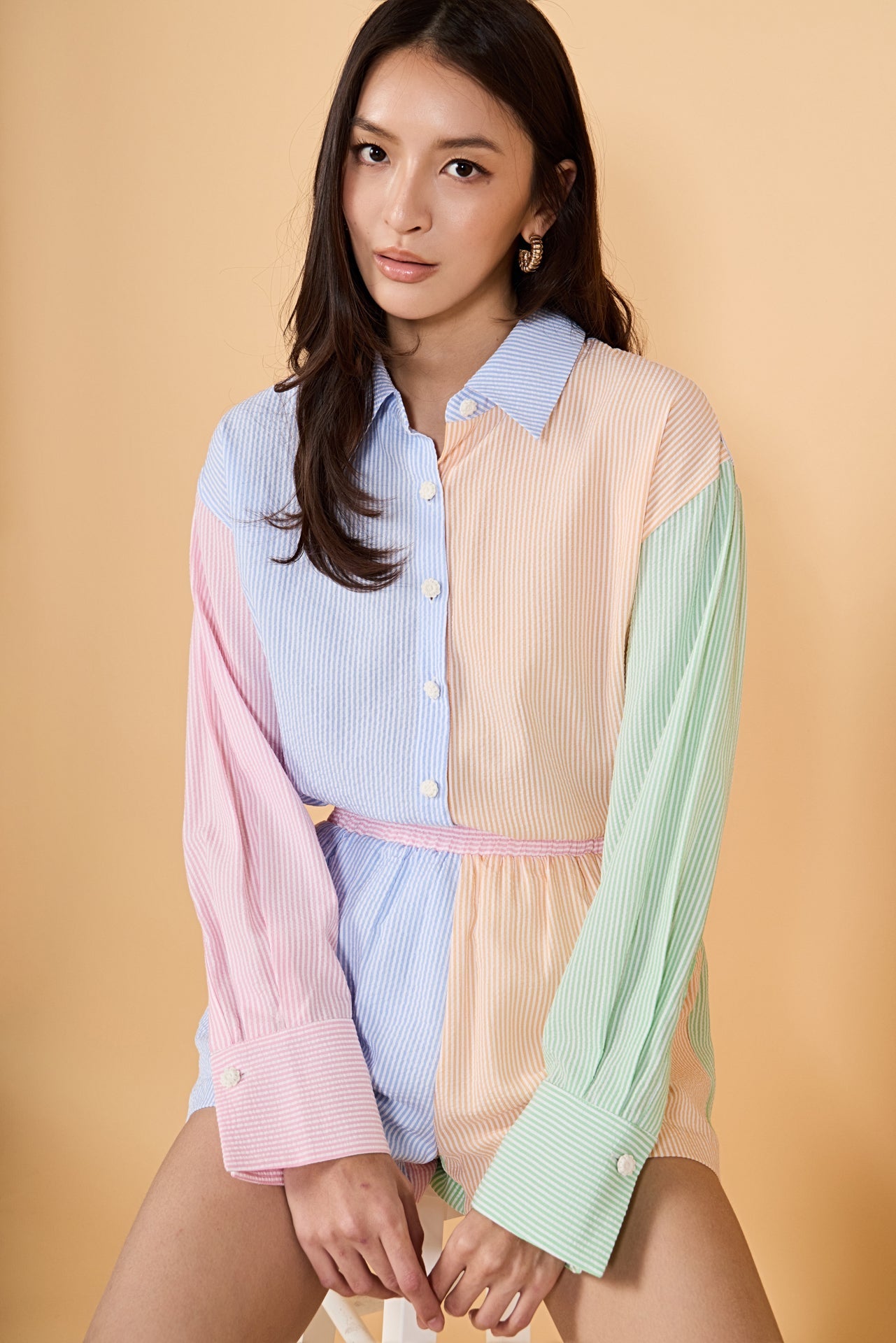 ENGLISH FACTORY - Colorblock Seersucker Button-Down Shirt - TOPS available at Objectrare