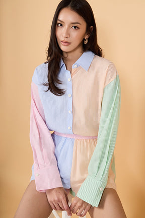 ENGLISH FACTORY - Colorblock Seersucker Button-Down Shirt - TOPS available at Objectrare