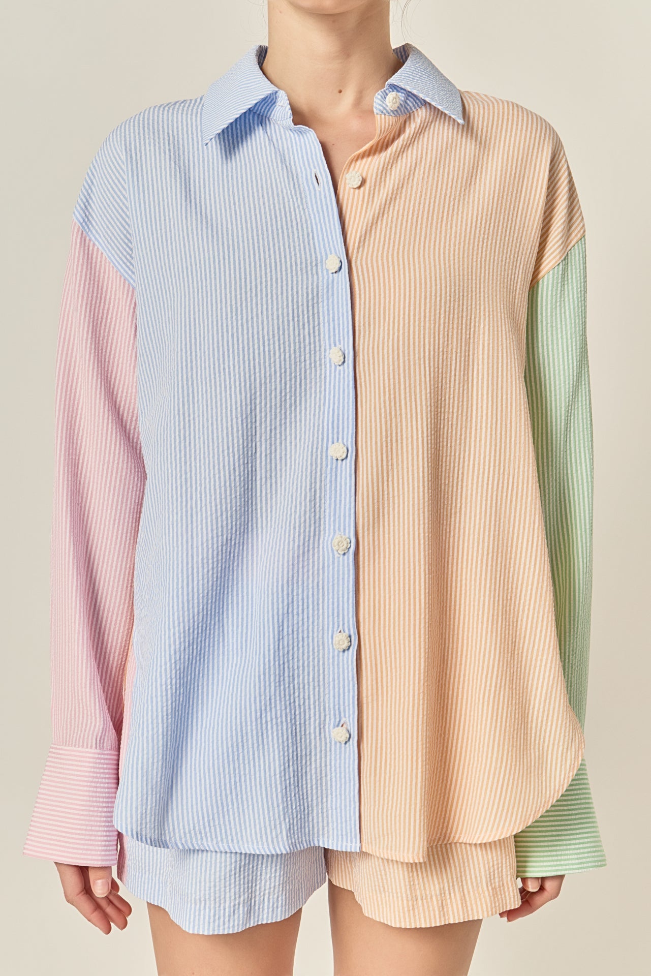 ENGLISH FACTORY - Colorblock Seersucker Button-Down Shirt - TOPS available at Objectrare