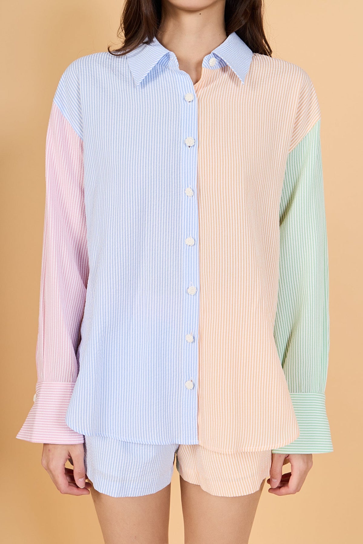 ENGLISH FACTORY - Colorblock Seersucker Button-Down Shirt - TOPS available at Objectrare