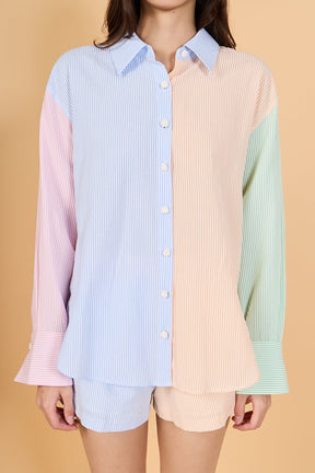 ENGLISH FACTORY - Colorblock Seersucker Button-Down Shirt - TOPS available at Objectrare