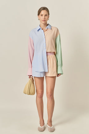 ENGLISH FACTORY - Colorblock Seersucker Button-Down Shirt - TOPS available at Objectrare