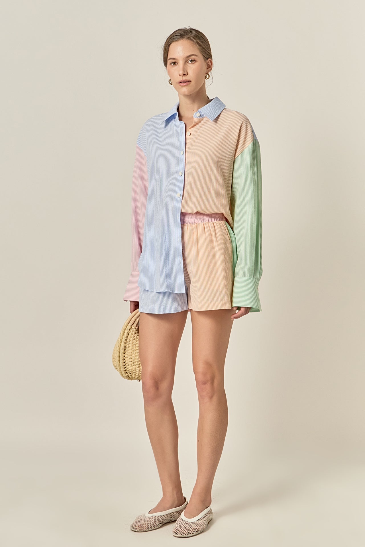 ENGLISH FACTORY - Colorblock Seersucker Button-Down Shirt - TOPS available at Objectrare