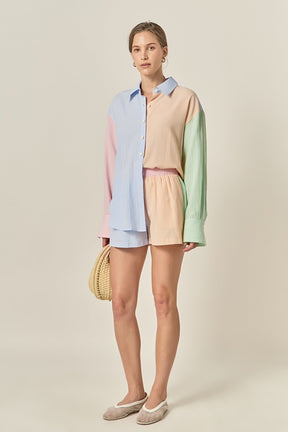 ENGLISH FACTORY - Colorblock Seersucker Button-Down Shirt - TOPS available at Objectrare
