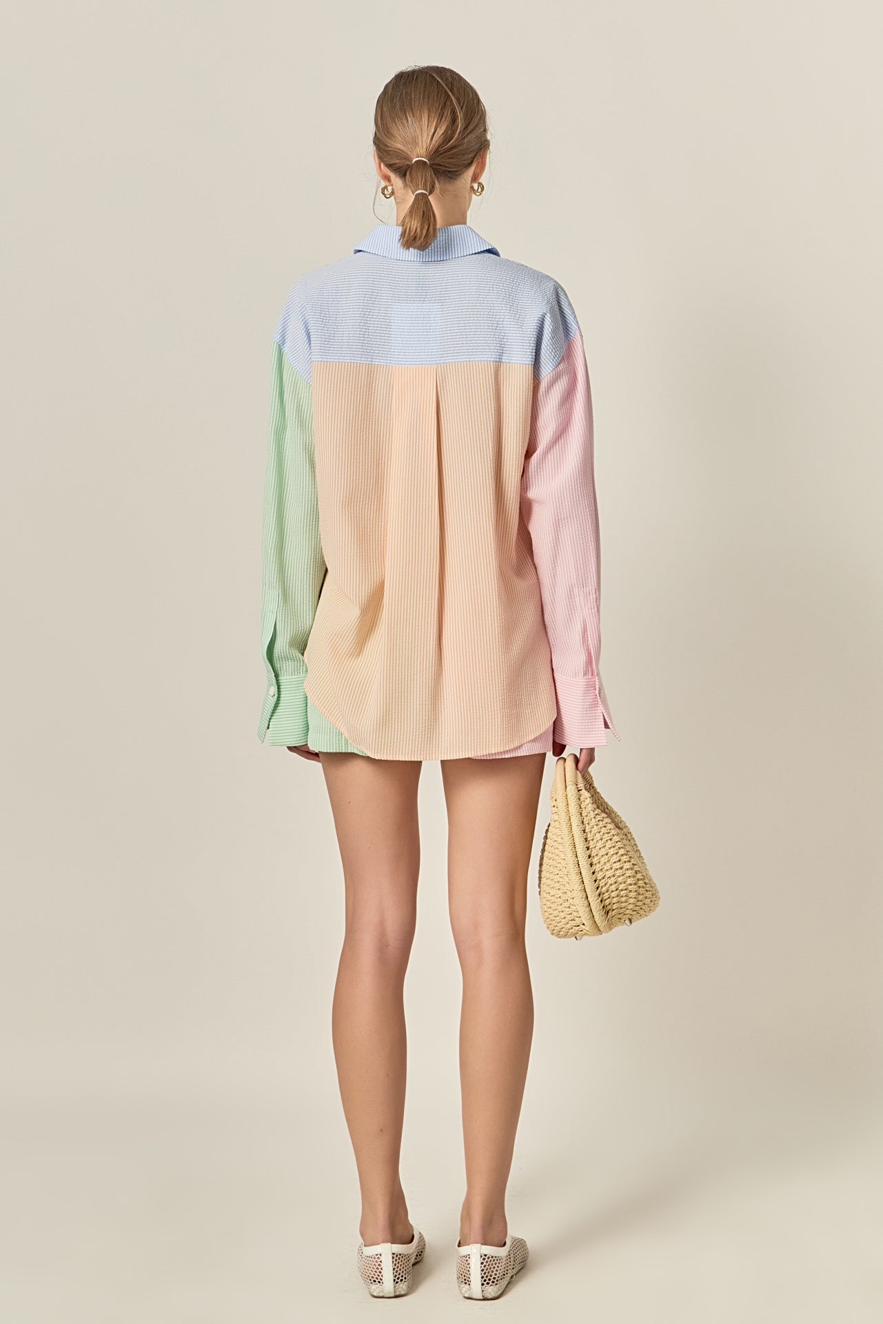 ENGLISH FACTORY - Colorblock Seersucker Button-Down Shirt - TOPS available at Objectrare