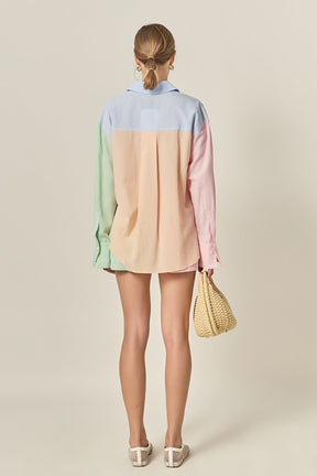 ENGLISH FACTORY - Colorblock Seersucker Button-Down Shirt - TOPS available at Objectrare