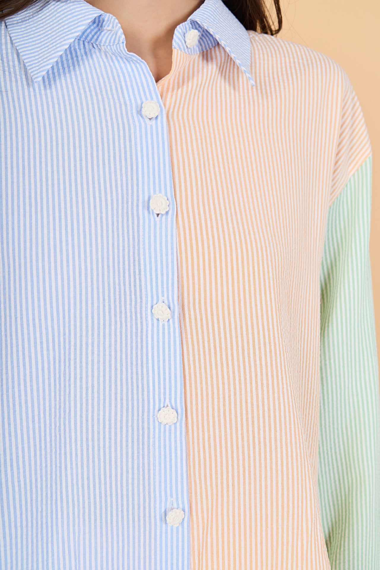 ENGLISH FACTORY - Colorblock Seersucker Button-Down Shirt - TOPS available at Objectrare