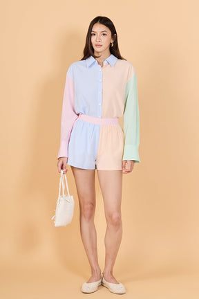 ENGLISH FACTORY - Colorblock Seersucker Shorts - SHORTS available at Objectrare