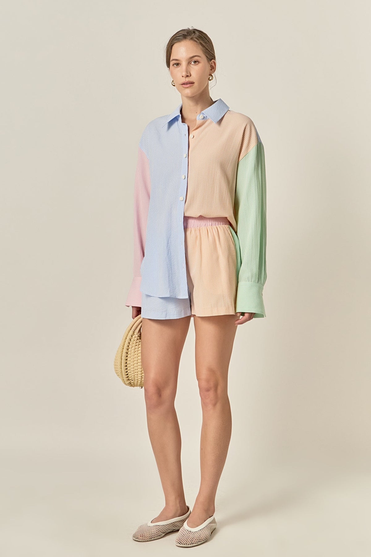 Colorblock Seersucker Shorts