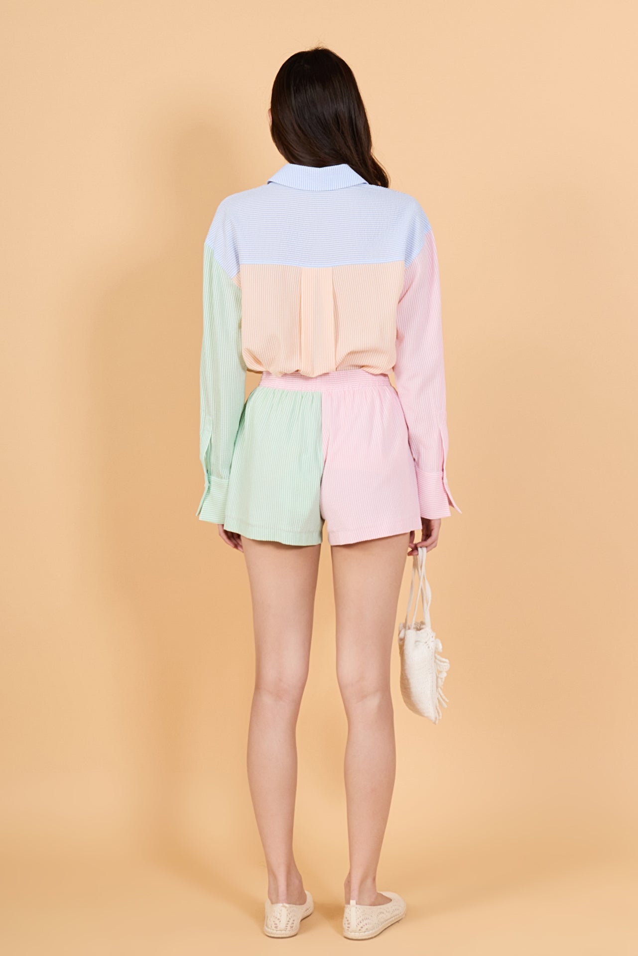 ENGLISH FACTORY - Colorblock Seersucker Shorts - SHORTS available at Objectrare