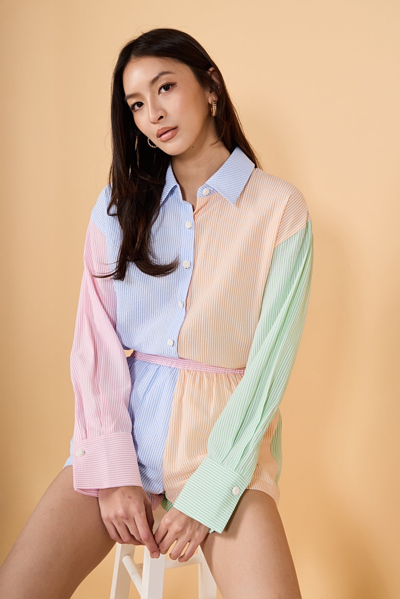 ENGLISH FACTORY - Colorblock Seersucker Shorts - SHORTS available at Objectrare