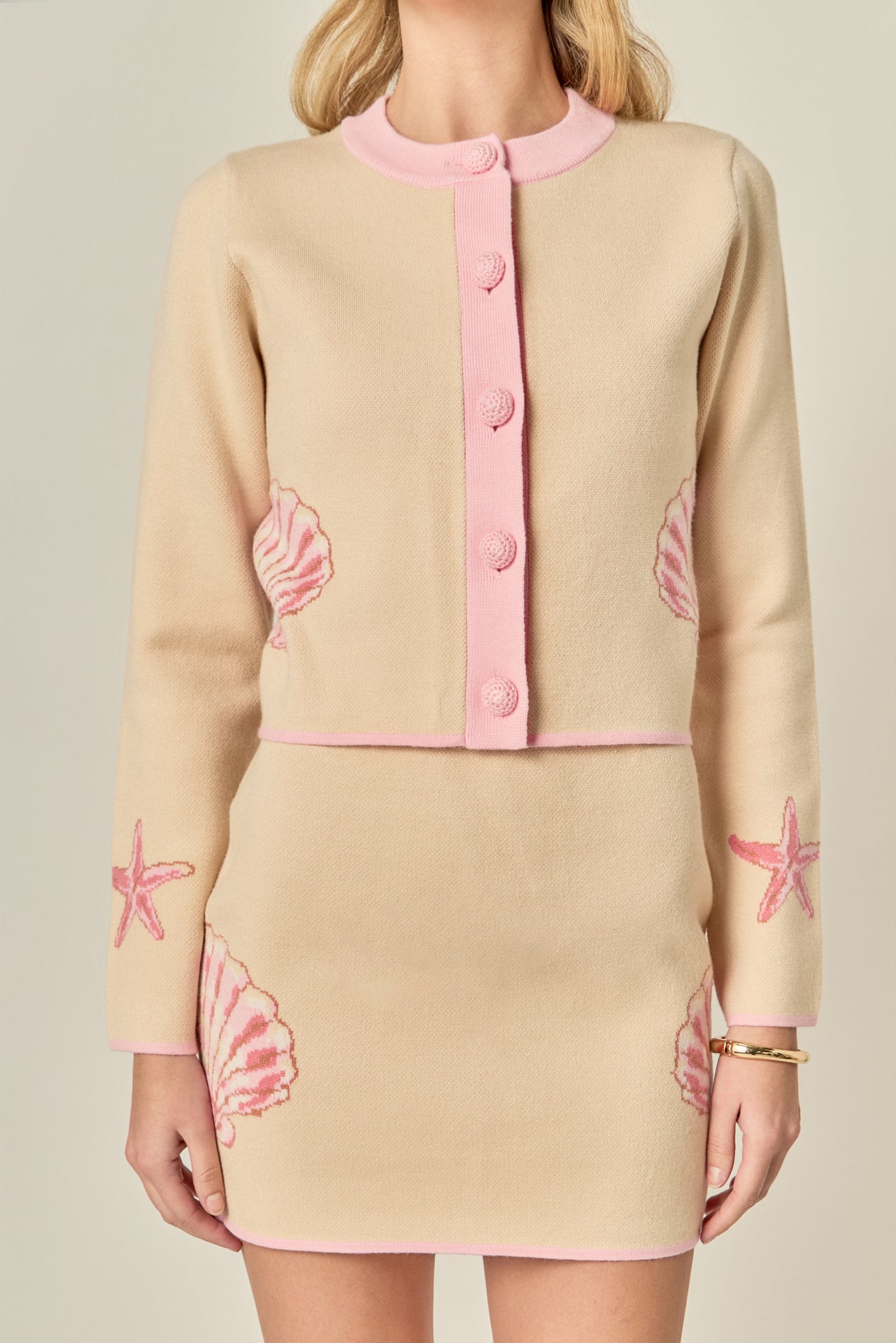 ENGLISH FACTORY - Sea Shell Contrast Knit Cardigan - SWEATERS & KNITS available at Objectrare